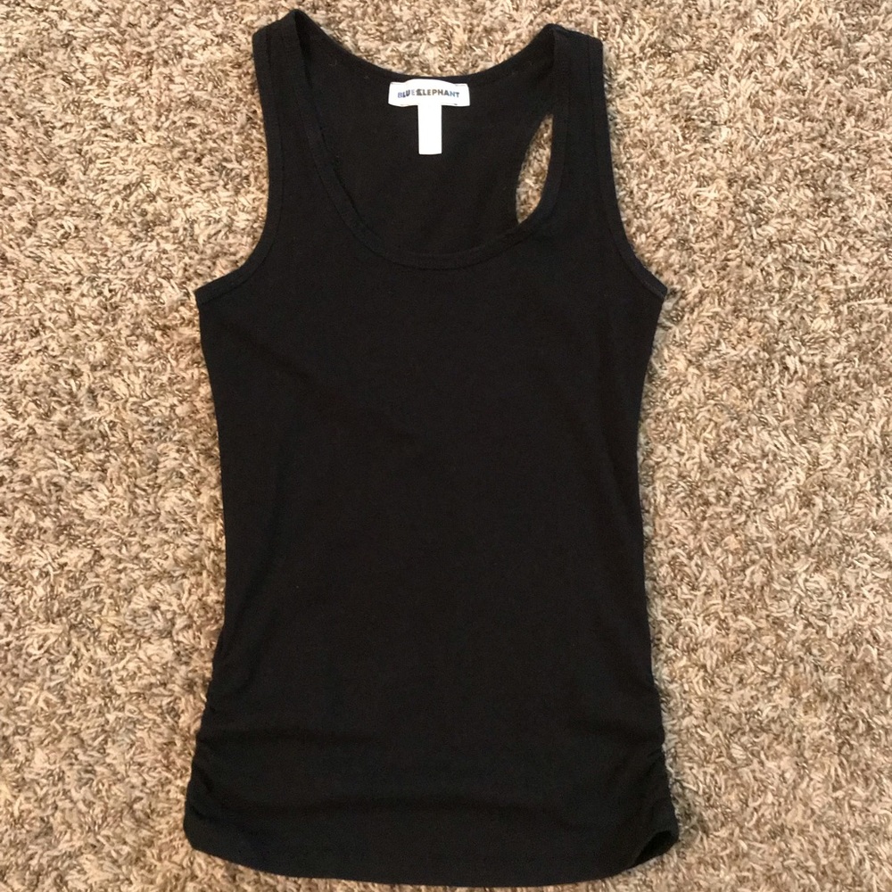 Blue elephant black cinched sides tank top